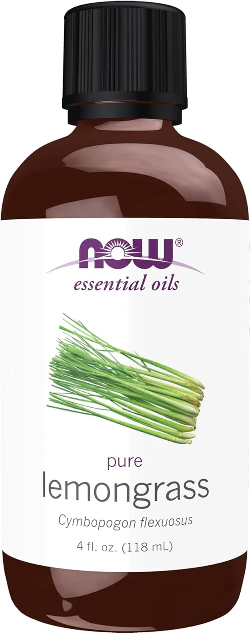NOW Essential Oils, Lemongrass Oil, Uplifting Aromatherapy Scent, Steam Distilled, 100% Pure, Vegan, Child Resistant Cap, 4-Ounce