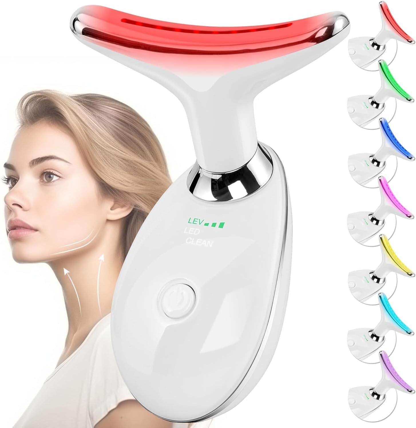 Facial Massager Red-Light-Therapy-For-Face and Neck, Face 𝖲 Culpting Wand with 7 Color (White)