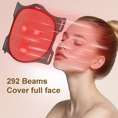 Red Light Therapy Mask for Facial Skincare, Lightweight and Thin with Cordless LCD Controller 292 Leds, Red Light Therapy for Face Brightening anti Aging, Use at Home Travel