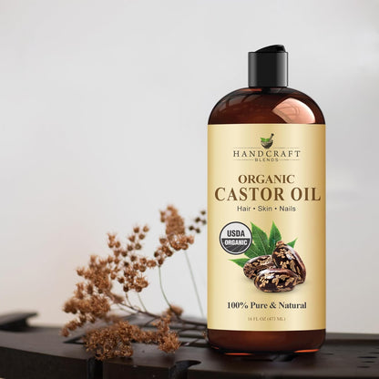 Organic Castor Oil - 16 Fl Oz - 100% Pure and Natural - Premium Grade Oil for Hair Growth, Eyelashes and Eyebrows - Carrier Oil - Hair & Body Oil - Expeller-Pressed