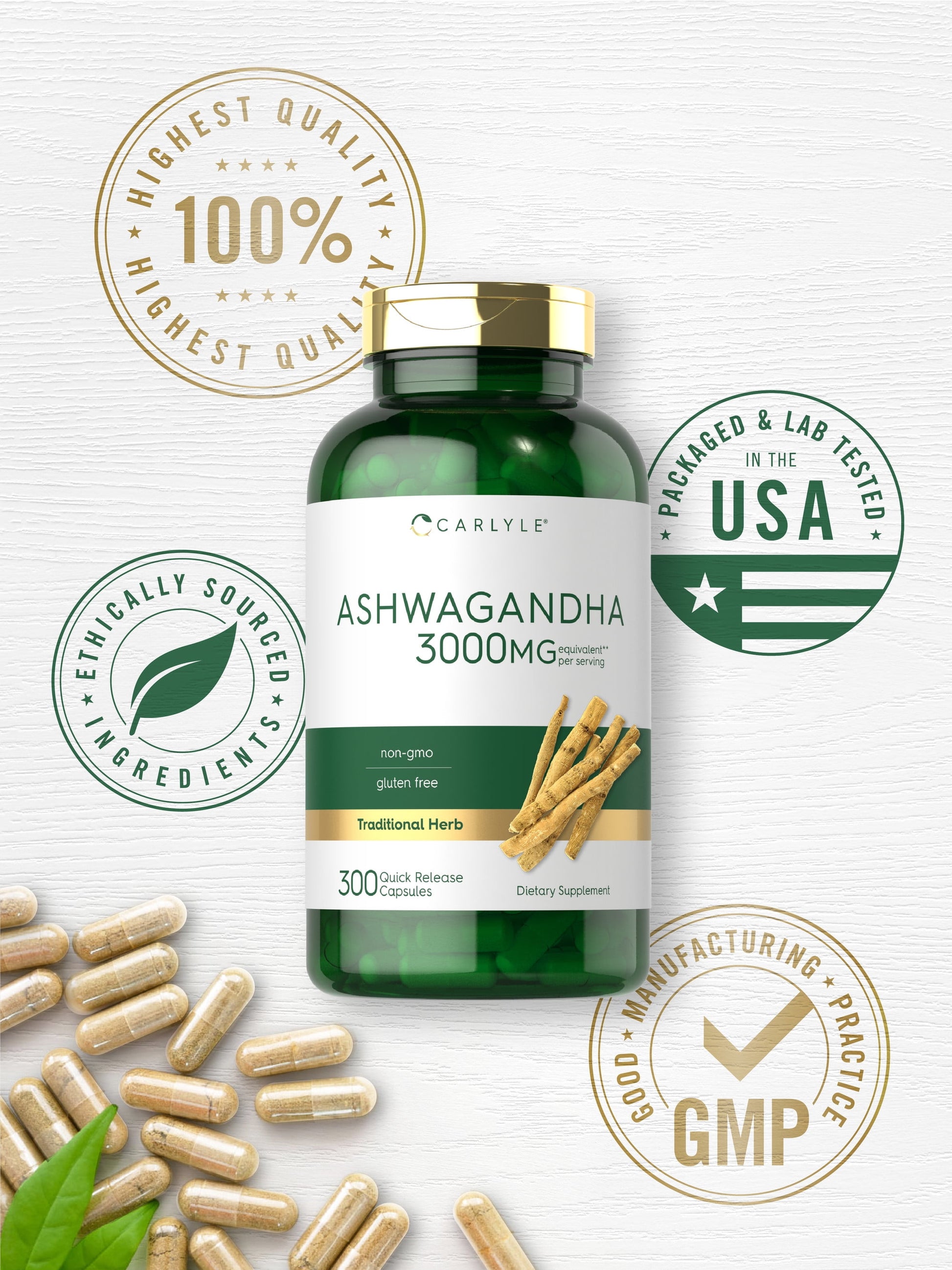 Ashwagandha Capsules | 3000Mg Supplement | 300 Pills | Non-Gmo, Gluten Free | by